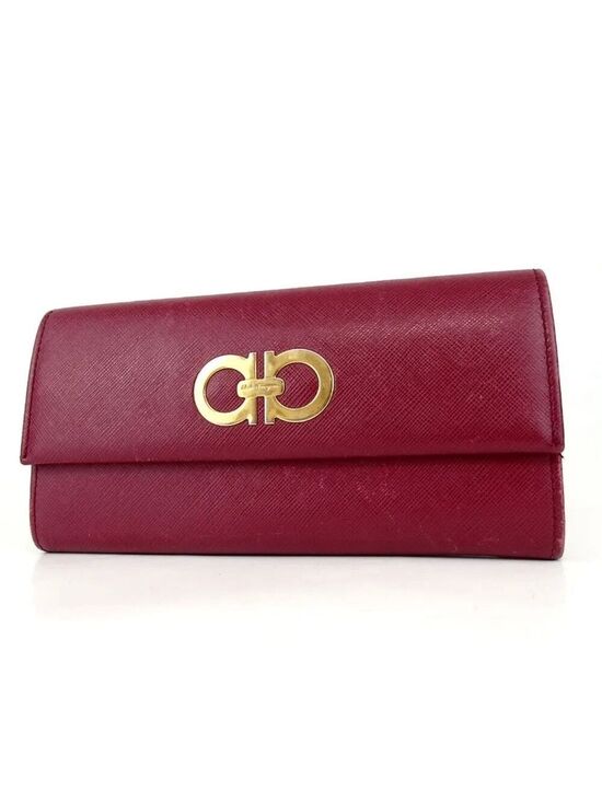 Salvatore Ferragamo Handbags - Authentic Salvatore Ferragamo Giancini Dark Pink/Red Leather Wallet Clutch